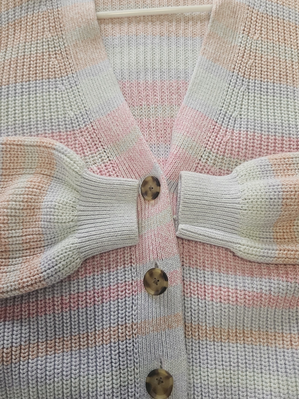 GAP Pastel Striped Button-Front Cardigan in Pink, Peach, Cream, Light Blue - Picture 4 of 6
